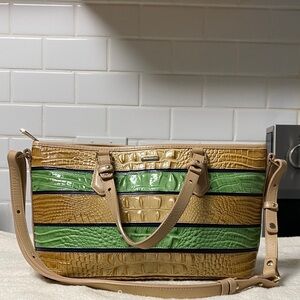 Brahmin Green and Tan Croc-Embossed Shoulder Bag